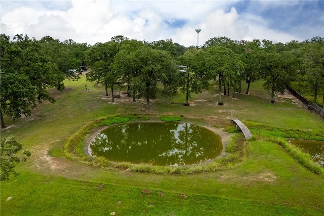 view of community with a water view