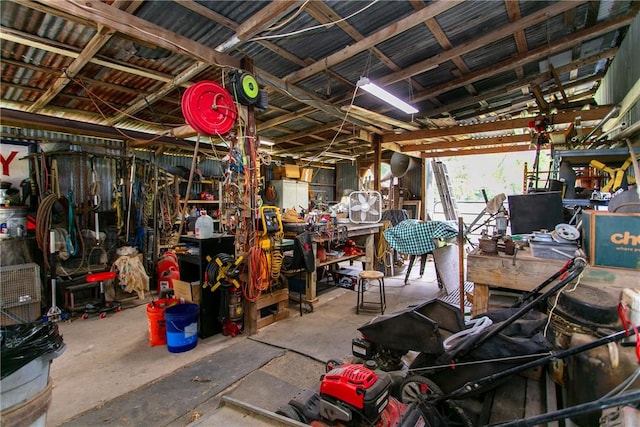 garage featuring a workshop area