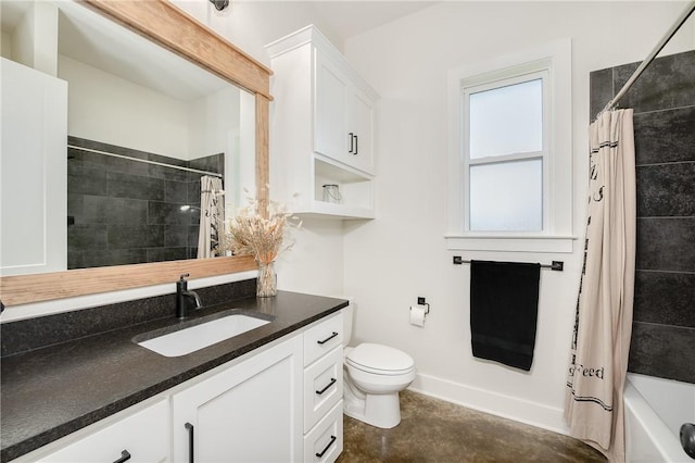 7532 Marys Way, Bryan, TX 77808 - bathroom with vanity, toilet, concrete flooring, and shower / tub combo