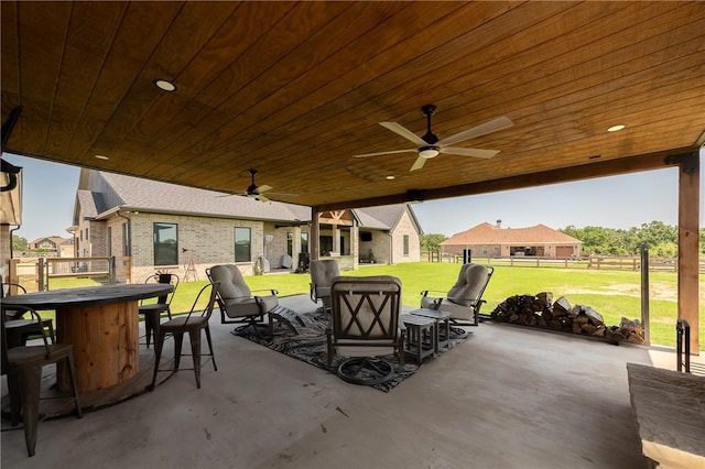 7532 Marys Way, Bryan, TX 77808 - view of patio featuring an outdoor living space, outdoor dining space, ceiling fan, and a residential view