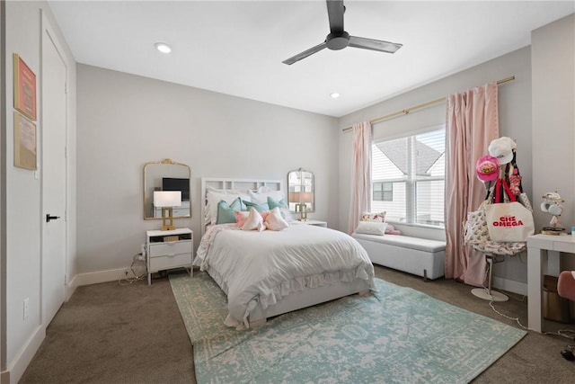 273 Estates Cir, College Station, TX 77840 - bedroom with carpet floors, baseboards, a ceiling fan, and recessed lighting