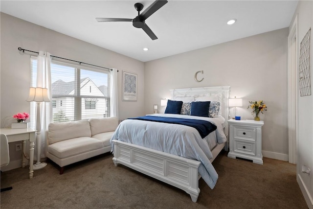 273 Estates Cir, College Station, TX 77840 - bedroom with carpet flooring, a ceiling fan, recessed lighting, and baseboards