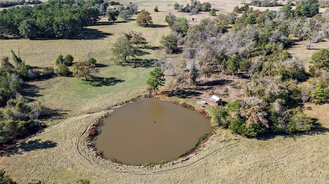 aerial view featuring a water view and a rural view