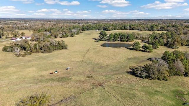 bird's eye view featuring a rural view and a water view