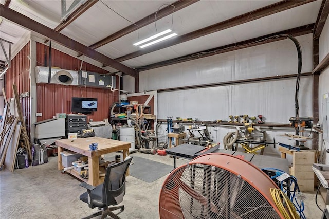 garage featuring a workshop area