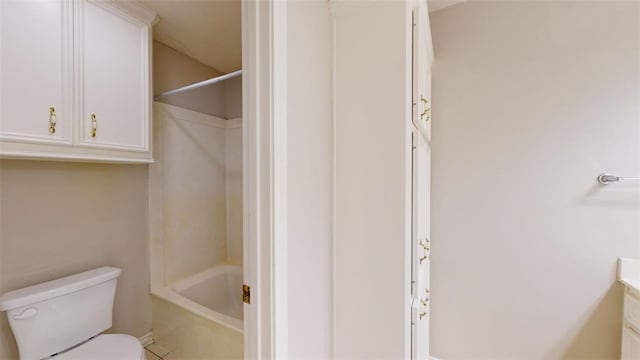 full bathroom featuring vanity, shower / tub combination, and toilet