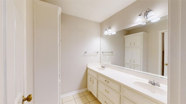 bathroom with vanity and tile patterned flooring