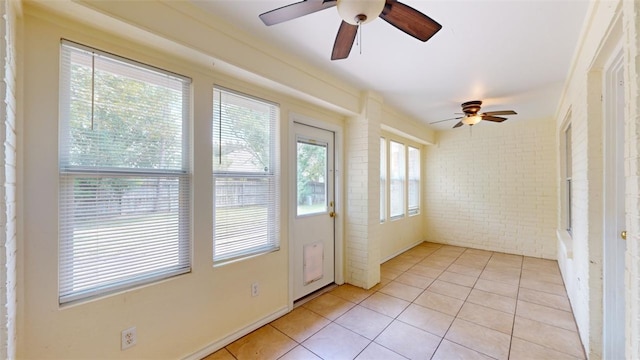 interior space featuring ceiling fan