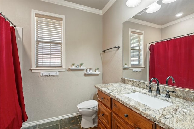4413 Hearst Ct, College Station, TX 77845 - bathroom featuring vanity, crown molding, and a shower with shower curtain