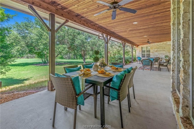 view of patio featuring ceiling fan