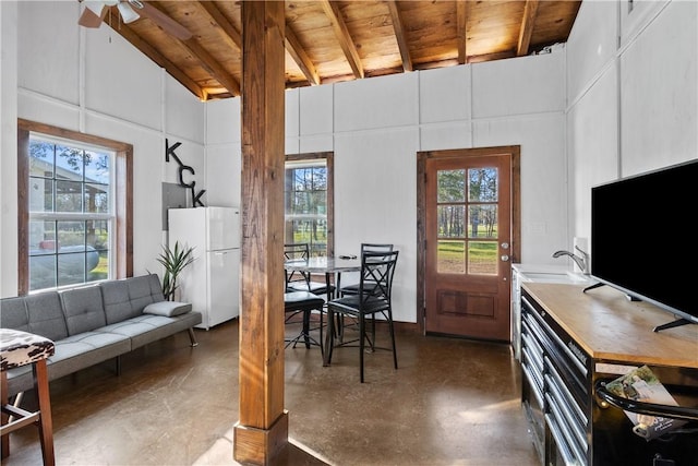 3520 Sykora Rd, Fayetteville, TX 78940 - living area with a wealth of natural light, concrete flooring, and beamed ceiling