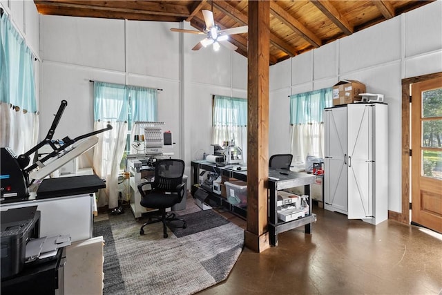 3520 Sykora Rd, Fayetteville, TX 78940 - office space featuring high vaulted ceiling, a decorative wall, and beamed ceiling