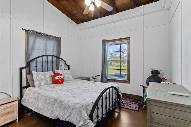 3520 Sykora Rd, Fayetteville, TX 78940 - bedroom featuring lofted ceiling, wood ceiling, and a decorative wall