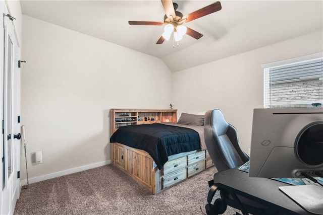 4019 Heru Ct, College Station, TX 77845 - carpeted bedroom with a desk, ceiling fan, and lofted ceiling