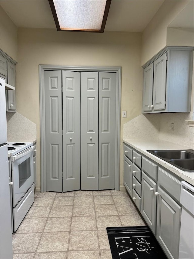 400 Nagle St Unit 304, College Station, TX 77840 - kitchen featuring white range with electric cooktop, gray cabinetry, dishwasher, and light countertops