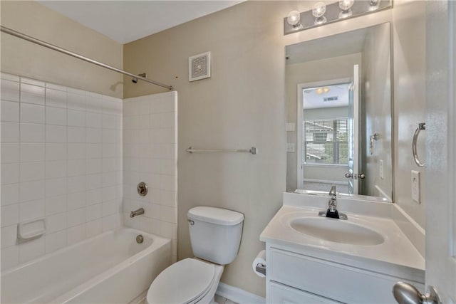 full bathroom with vanity, toilet, and shower / tub combination
