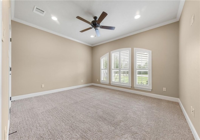 4018 Arboleda Dr, College Station, TX 77845 - unfurnished room featuring light carpet, ceiling fan, crown molding, recessed lighting, and baseboards