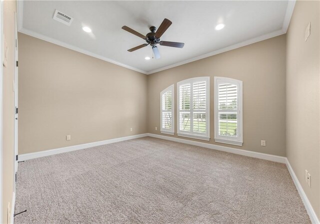 4018 Arboleda Dr, College Station, TX 77845 - unfurnished room featuring light carpet, ceiling fan, crown molding, recessed lighting, and baseboards