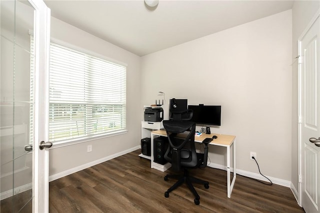 5759 Cerrillos Dr, Bryan, TX 77807 - office featuring dark wood-style flooring and baseboards