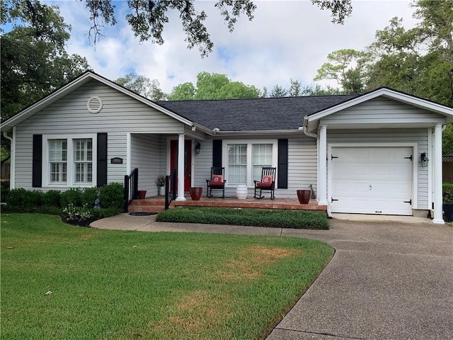 306 Timber St, College Station, TX 77840 - single story home featuring a porch, an attached garage, a front yard, driveway, and a shingled roof