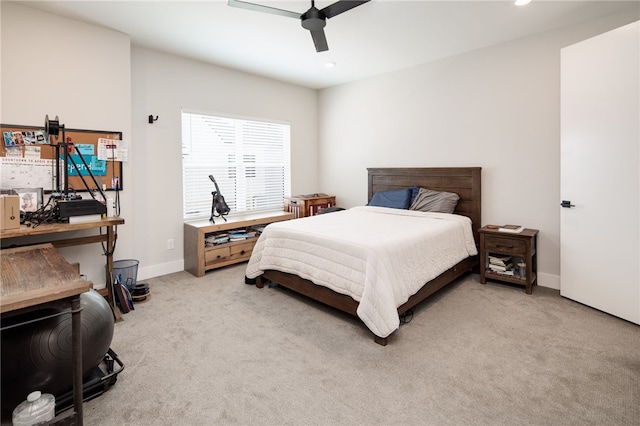 293 Estates Cir, College Station, TX 77840 - bedroom with light carpet, recessed lighting, baseboards, and a ceiling fan