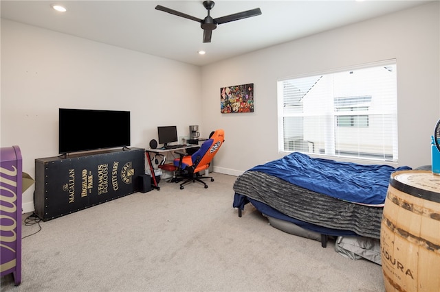293 Estates Cir, College Station, TX 77840 - carpeted bedroom with recessed lighting, a desk, ceiling fan, and baseboards