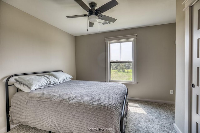 bedroom featuring carpet and ceiling fan