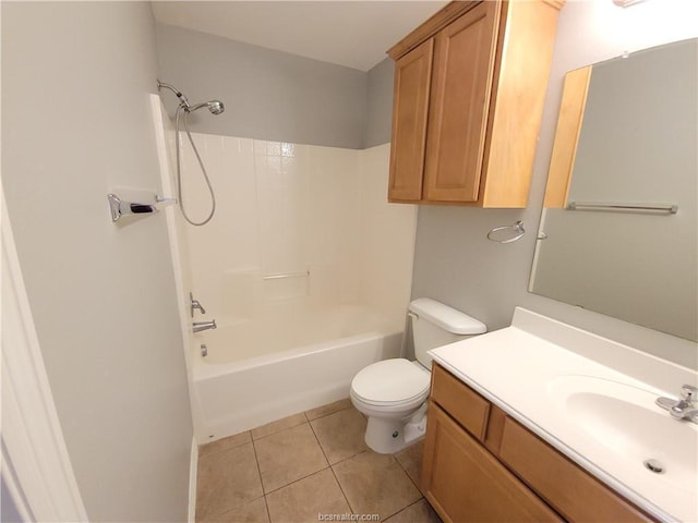 full bathroom featuring shower / bathing tub combination, vanity, tile patterned floors, and toilet