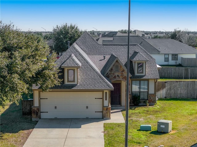 view of front facade with a front yard and a garage