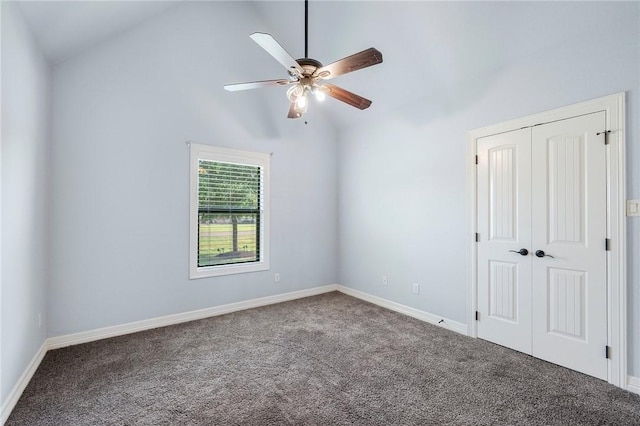 5398 Prairie Dawn Trl, College Station, TX 77845 - unfurnished bedroom featuring high vaulted ceiling, baseboards, carpet, and a closet