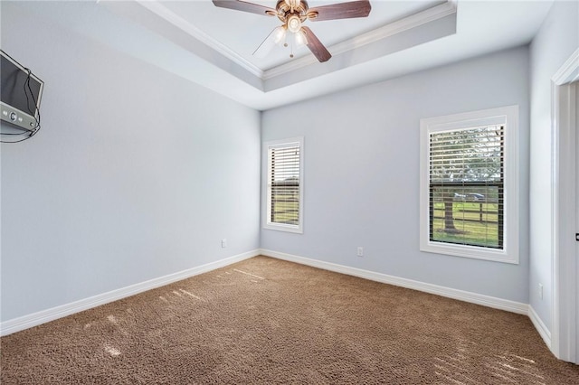 5398 Prairie Dawn Trl, College Station, TX 77845 - empty room featuring crown molding, plenty of natural light, a tray ceiling, and carpet flooring