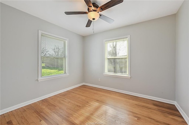 empty room featuring ceiling fan and light wood-type flooring