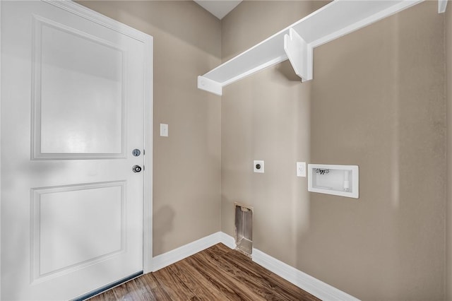 laundry area with hardwood / wood-style flooring, hookup for an electric dryer, and hookup for a washing machine