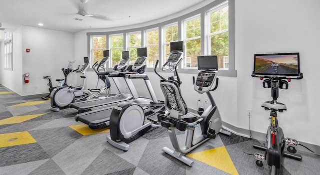 1725 Harvey Mitchell Pkwy S Unit 2433, College Station, TX 77840 - exercise room featuring a ceiling fan, recessed lighting, and baseboards