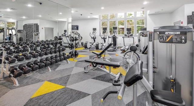 1725 Harvey Mitchell Pkwy S Unit 2433, College Station, TX 77840 - workout area with recessed lighting, healthy amount of natural light, and a ceiling fan