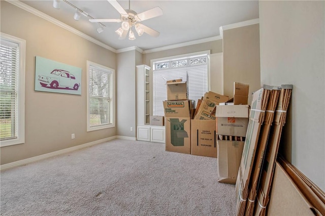 interior space featuring ceiling fan