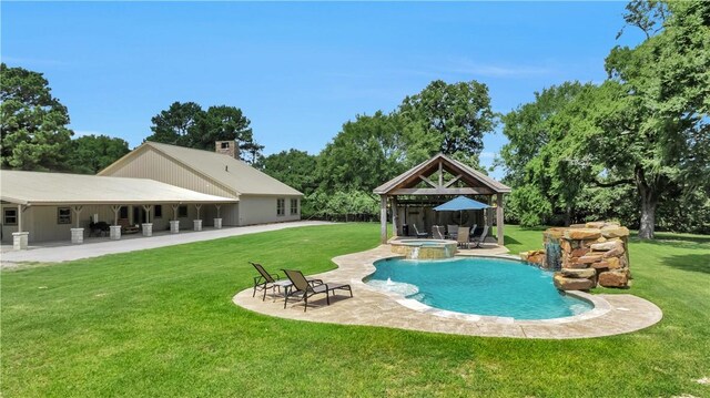 15184 Fm 2620, Bedias, TX 77831 - view of pool with a patio area, a lawn, a gazebo, and a pool with connected hot tub