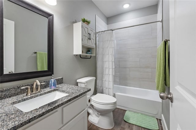 8729 Nathan Dr, Waller, TX 77484 - full bath featuring vanity, wood finished floors, and shower / bath combination with curtain