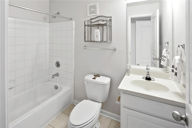 full bathroom featuring tile patterned flooring, vanity, toilet, and tiled shower / bath