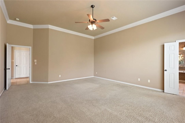 904 Plainfield Ct, College Station, TX 77845 - empty room featuring ceiling fan, light carpet, baseboards, and ornamental molding