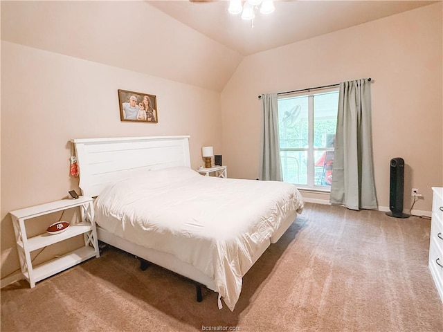 52 Fairway Dr, Normangee, TX 77871 - bedroom featuring carpet, vaulted ceiling, and a ceiling fan