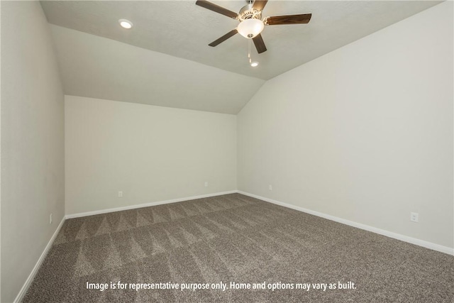 5638 Hayduke Ln, Bryan, TX 77845 - additional living space with carpet flooring, vaulted ceiling, baseboards, a ceiling fan, and recessed lighting