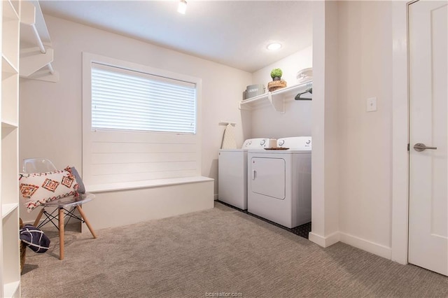 washroom featuring light colored carpet and separate washer and dryer