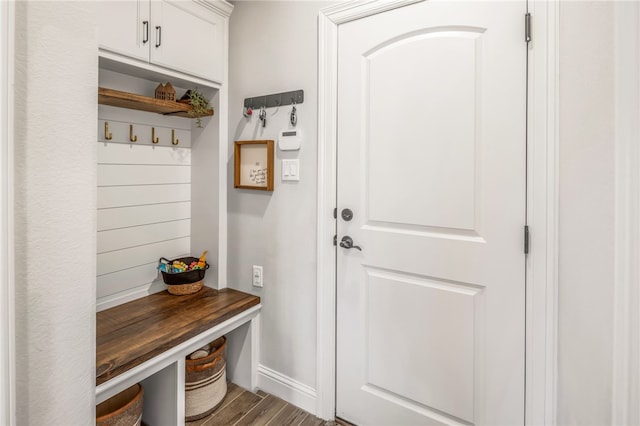 mudroom with hardwood / wood-style floors