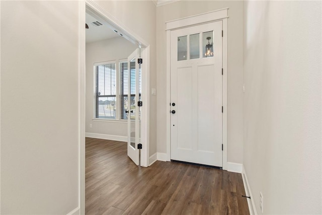 foyer with dark wood-type flooring