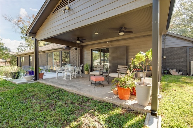 view of patio featuring ceiling fan