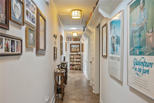 hallway with parquet flooring