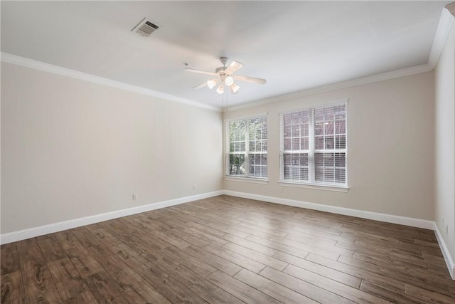 801 Luther St W Unit 307, College Station, TX 77840 - empty room with ceiling fan, baseboards, dark wood-type flooring, and ornamental molding