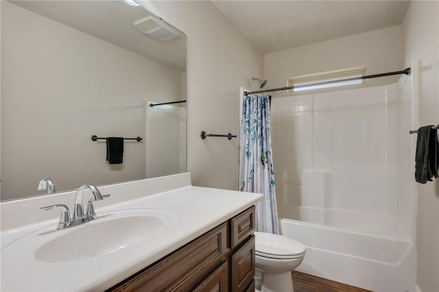 1208 Robinsville Ct, College Station, TX 77845 - bathroom with vanity, shower / bath combo, toilet, and wood finished floors