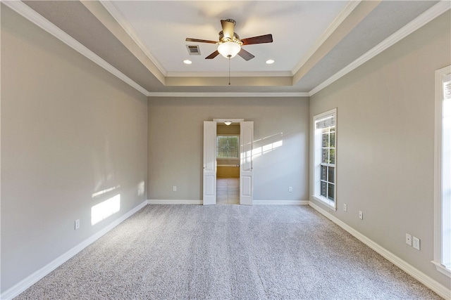 unfurnished room with carpet and ornamental molding